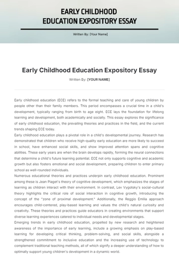 Free Early Childhood Education Expository Essay Template to Edit Online