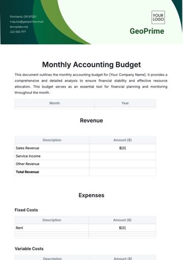 Free Monthly Accounting Budget Template to Edit Online
