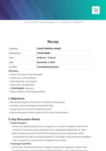 Free Recap Template to Edit Online