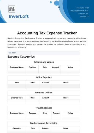 Free Accounting Tax Expense Tracker Template to Edit Online