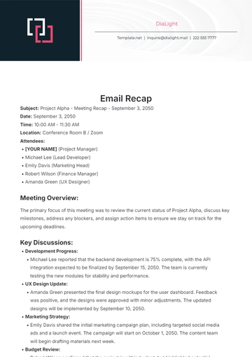 Free Email Recap Template to Edit Online