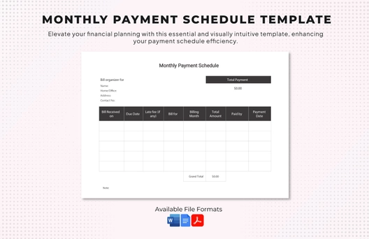 Monthly Payment Schedule Template