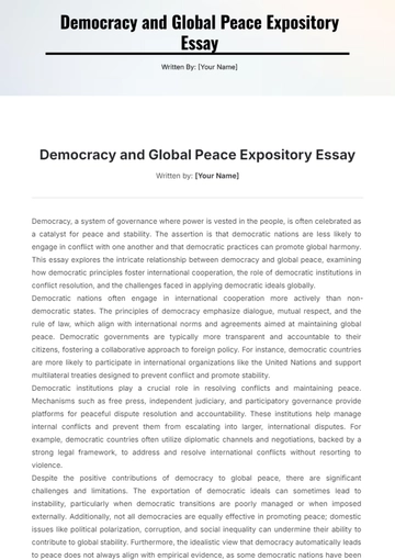 Free Democracy and Global Peace Expository Essay Template to Edit Online
