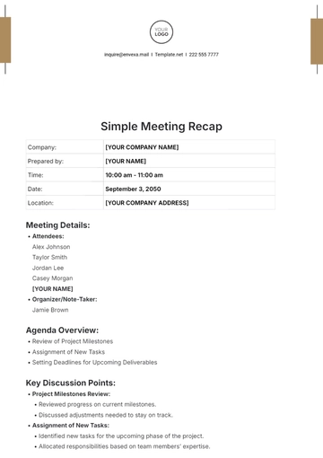 Free Simple Meeting Recap Template to Edit Online