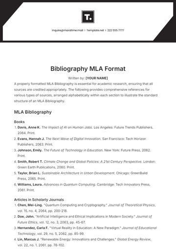 Free Bibliography MLA Format Template to Edit Online