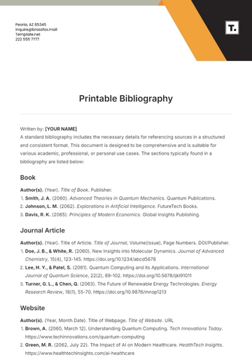 Free Printable Bibliography Template to Edit Online