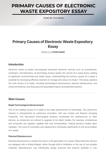 Free Primary Causes of Electronic Waste Expository Essay Template to Edit Online