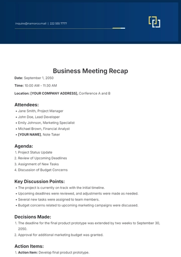 Free Business Meeting Recap Template to Edit Online