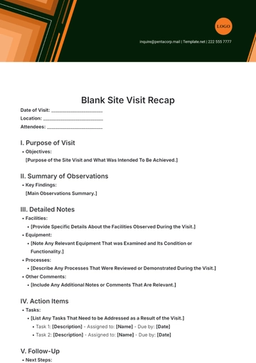 Free Blank Site Visit Recap Template to Edit Online