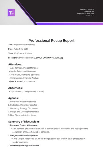 Free Professional Recap Report Template to Edit Online