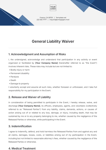 Free General Liability Waiver Template to Edit Online
