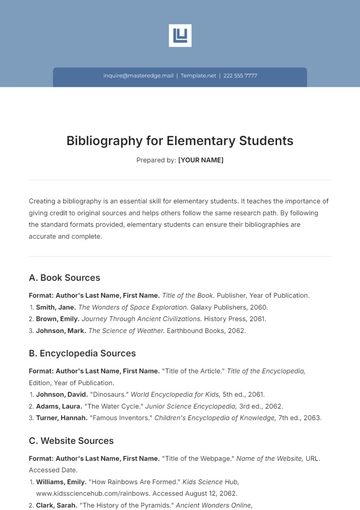 Free Bibliography Template for Elementary Students to Edit Online