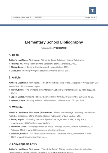 Free Elementary School Bibliography Template to Edit Online