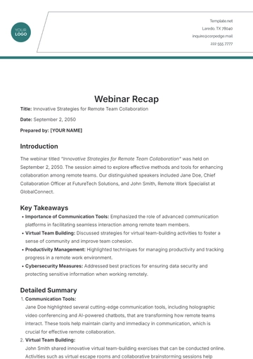 Free Webinar Recap Template to Edit Online