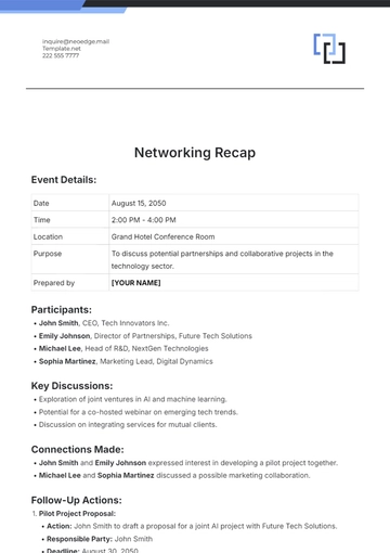 Free Networking Recap Template to Edit Online