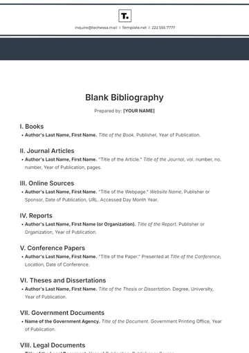Free Blank Bibliography Template to Edit Online