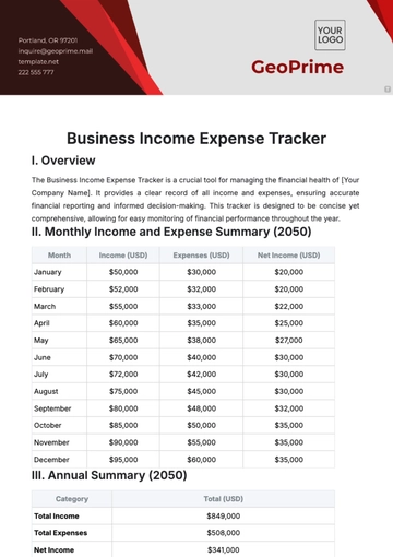 Free Business Income Expense Tracker Template to Edit Online