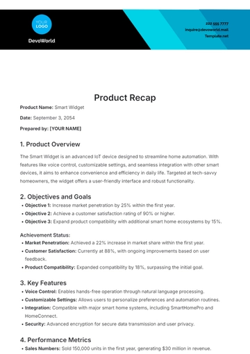 Free Product Recap Template to Edit Online
