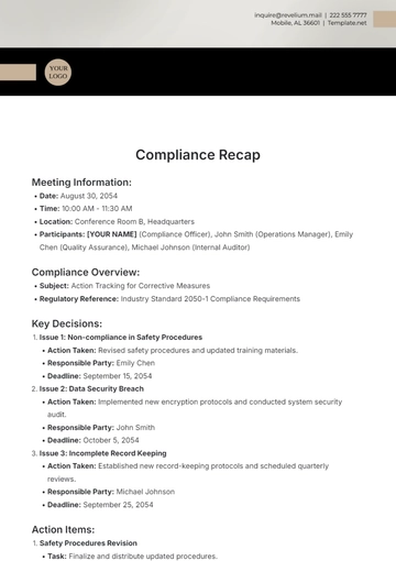Free Compliance Recap Template to Edit Online