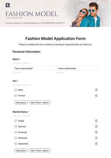 Free Fashion Model Application Form Template to Edit Online