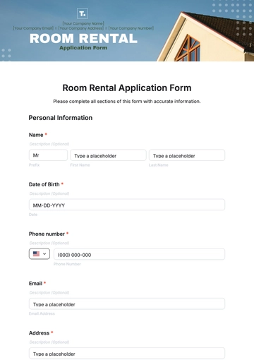 Free Room Rental Application Form Template to Edit Online