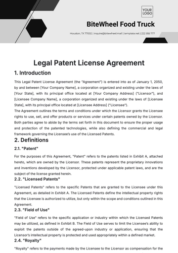 Free Legal Patent License Agreement Template to Edit Online