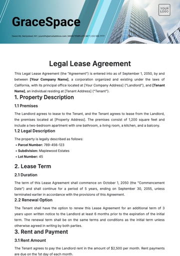 Free Legal Lease Agreement Template to Edit Online