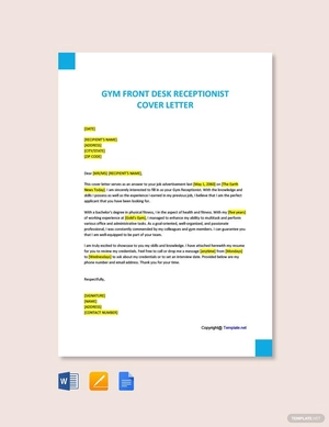 Gym Front Desk Receptionist Cover Letter