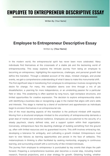 Free Employee to Entrepreneur Descriptive Essay Template to Edit Online