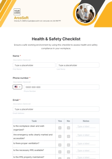 Free Health & Safety Checklist Form Template to Edit Online