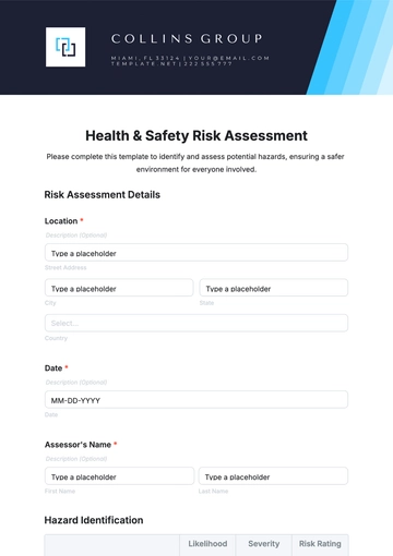 Free Health & Safety Risk Assessment Form Template to Edit Online