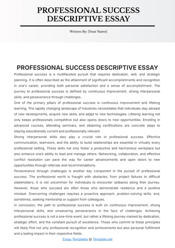 Free Professional Success Descriptive Essay Template to Edit Online