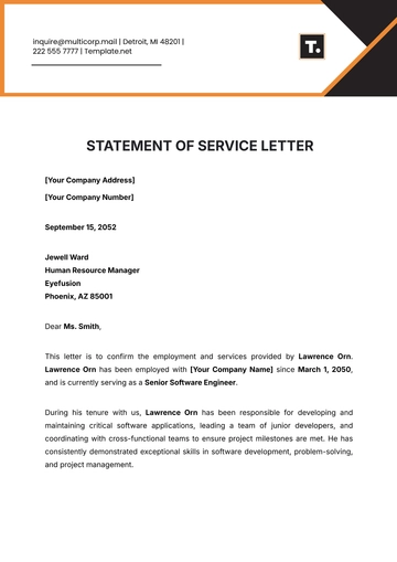 Free Statement of Service Letter Template to Edit Online