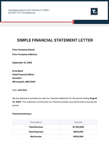 Free Simple Financial Statement Letter Template to Edit Online