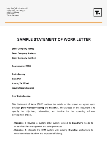 Free Sample Statement of Work Letter Template to Edit Online