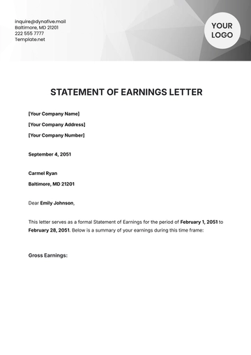 Free Statement of Earnings Letter Template to Edit Online