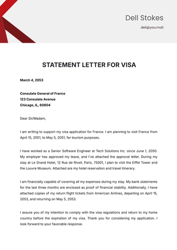 Free Statement Letter for Visa Template to Edit Online