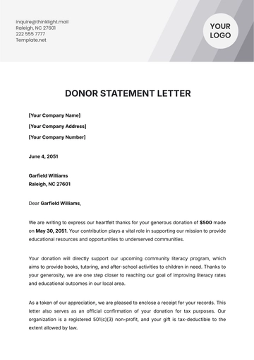 Free Donor Statement Letter Template to Edit Online