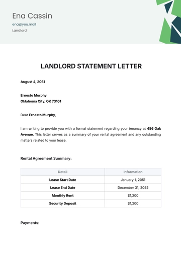 Free Landlord Statement Letter Template to Edit Online