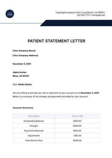 Free Patient Statement Letter Template to Edit Online