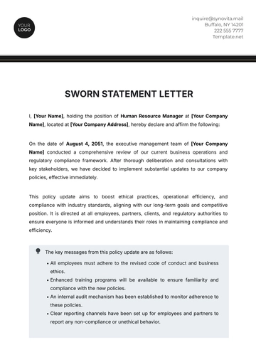 Free Sworn Statement Letter Template to Edit Online