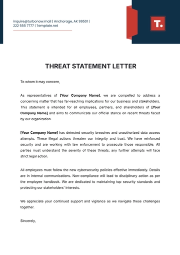 Free Threat Statement Letter Template to Edit Online