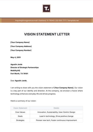 Free Vision Statement Letter Template to Edit Online