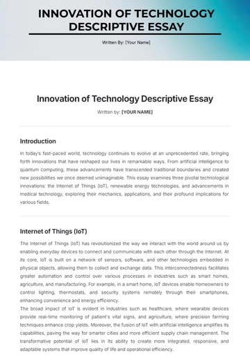 Free Innovation of Technology Descriptive Essay Template to Edit Online