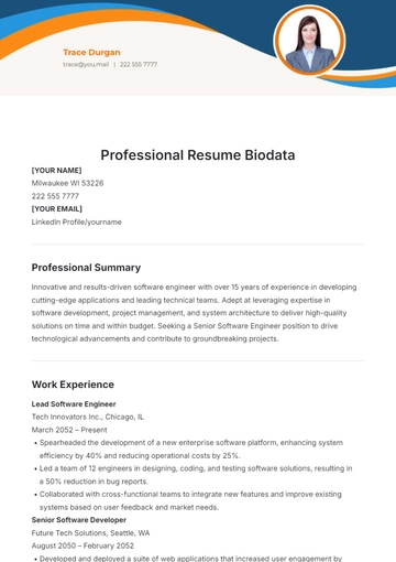Free Professional Resume Biodata Template to Edit Online