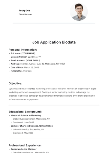 Free Job Application Biodata Template to Edit Online