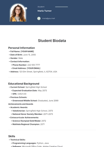 Free Student Biodata Template to Edit Online