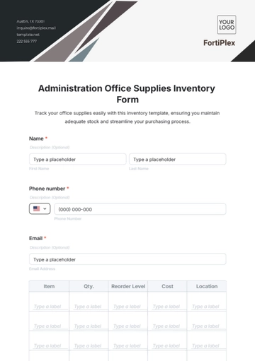 Free Administration Office Supplies Inventory Form Template to Edit Online