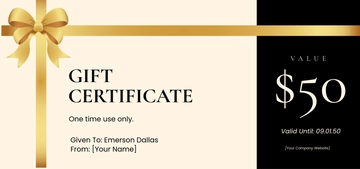 Free Elegant Golden Bow Gift Certificate Template to Edit Online