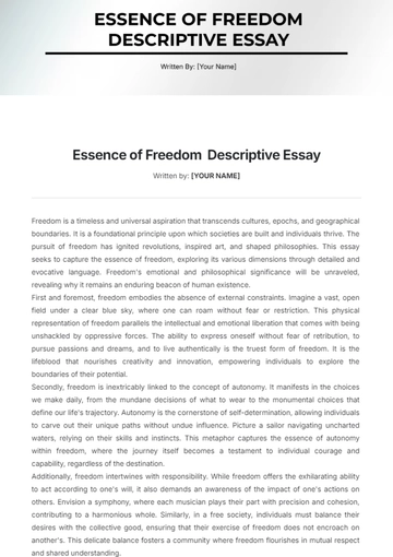 Free Essence of Freedom  Descriptive Essay Template to Edit Online